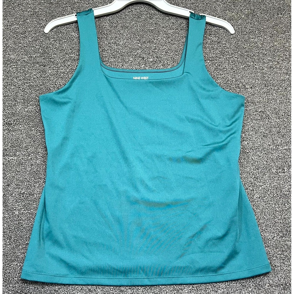 Nine West Sculpting Tank Top Womens 2XL Teal Blue Stretch Square Neck Minimalist
